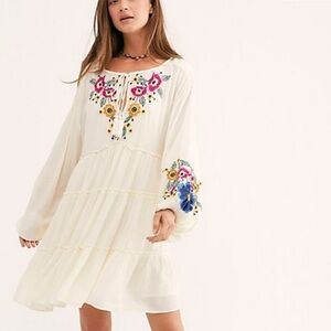 Free People Cream Embroidered Spell On You Mini Dress
